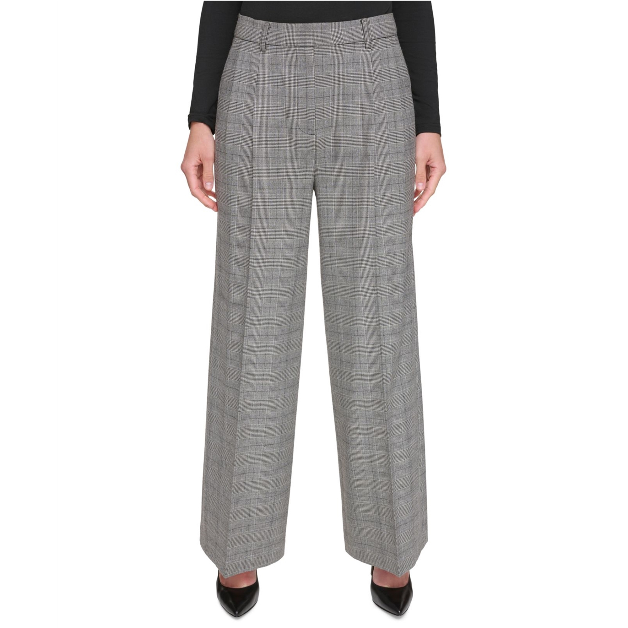 DKNY Womens Wide Leg Casual Trouser Pants, Grey, Petite, 6P